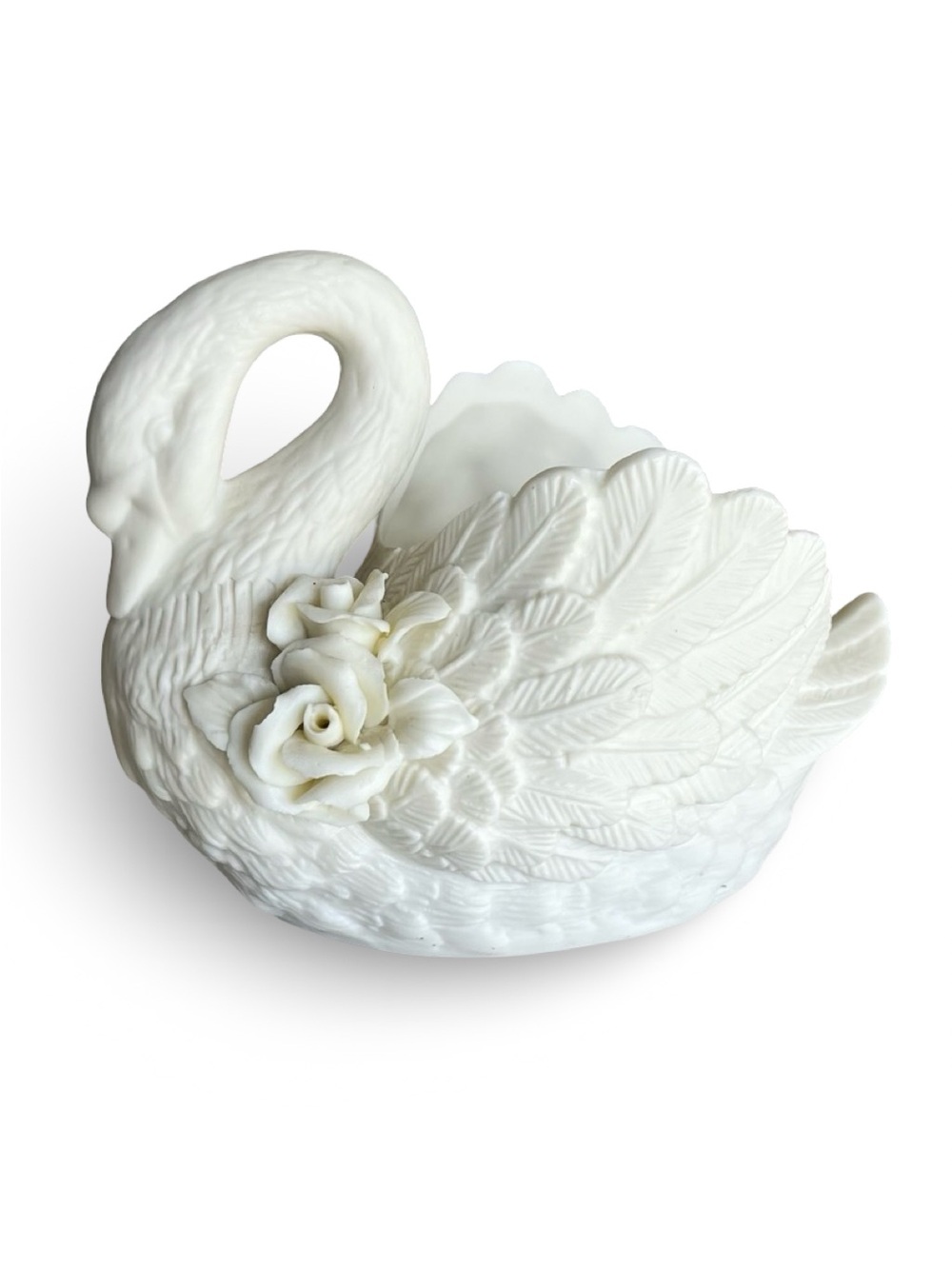 Vintage White Swan Planter with Rose Detail